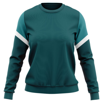 Custom Teal Green & White Stripe Sleeve Colorblock Fleece Sweatshirt