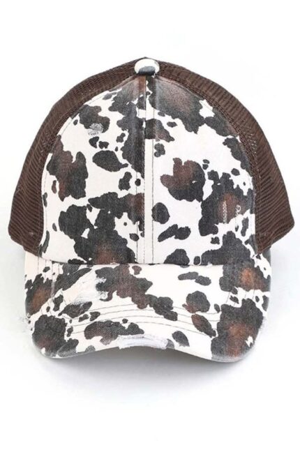 Custom Distressed Cow Print Mesh-Back Trucker Cap
